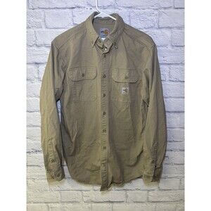 Carhartt FR Shirt Mens Small Tan Button Up Workwear Cat 2 Fire Khaki